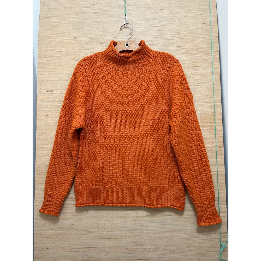 Zesica Womens Orange Chunky Knit Mock Neck Pullover Sweater Small Relaxed Fit